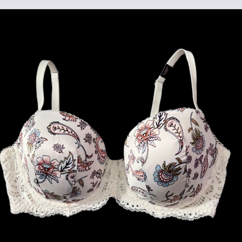 Victorias Secret Dream Angels Satin Lined Demi Crochet Lace White Multicolor bra
